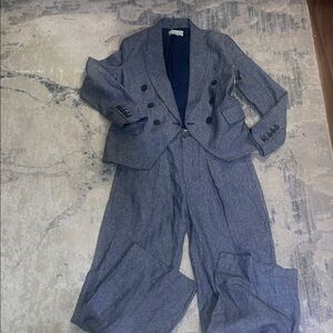 Gray Women's Double-Breasted Blazer and Trousers Set